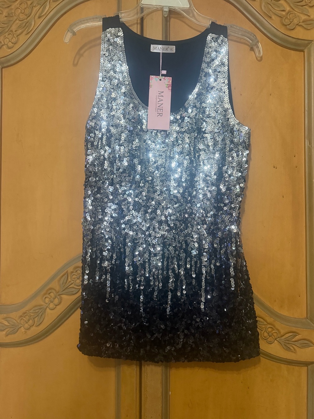 MANER Silver Sequin Ombre Tank Top